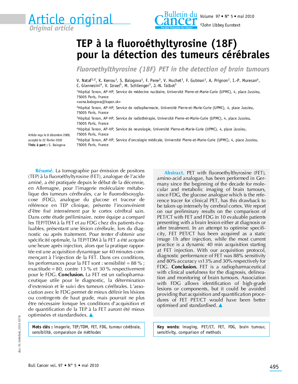 TEP Ã  la fluoroéthyltyrosine (18F) pour la détection des tumeurs cérébrales