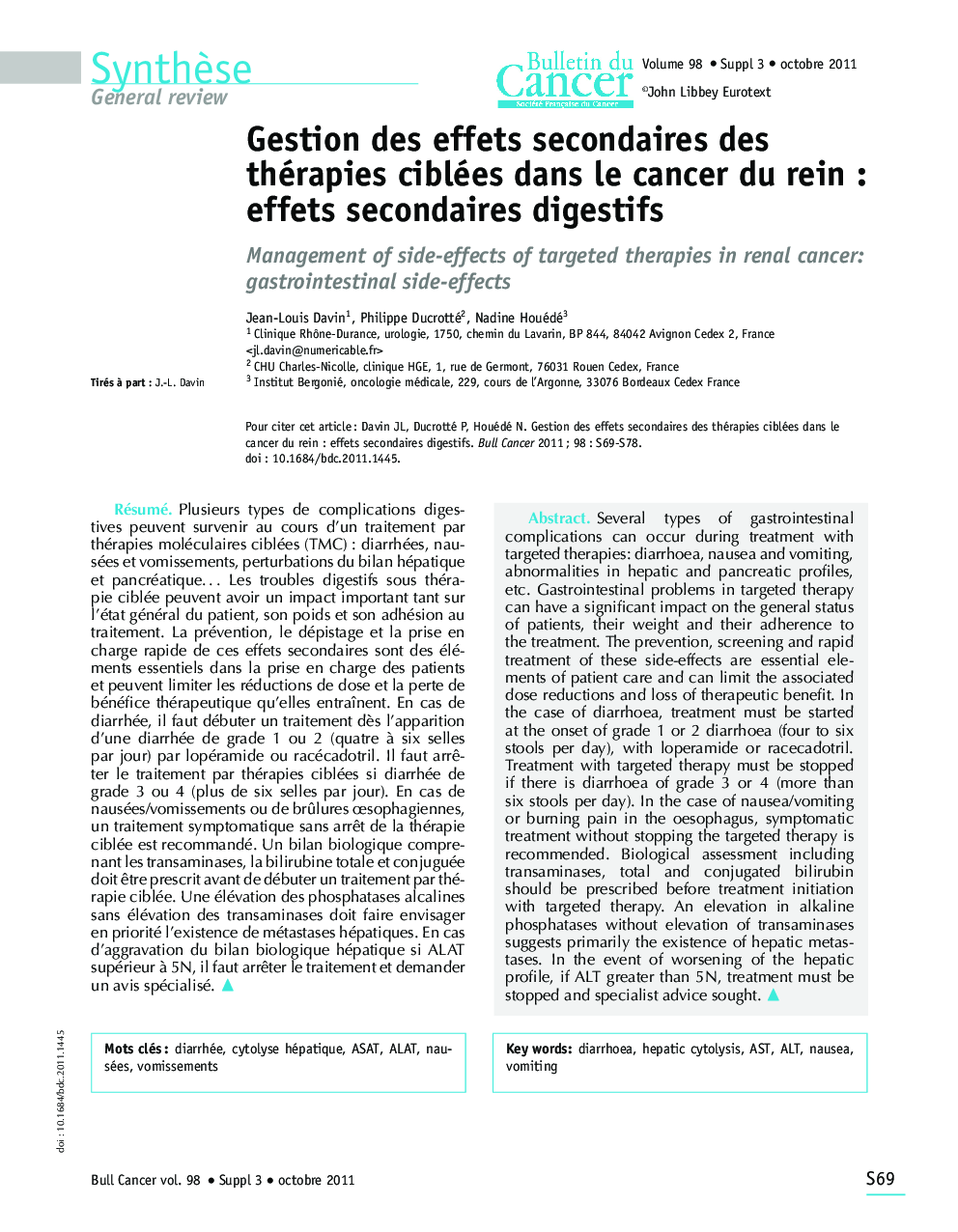 Gestion des effets secondaires des thérapies ciblées dans le cancer du reinÂ : effets secondaires digestifs