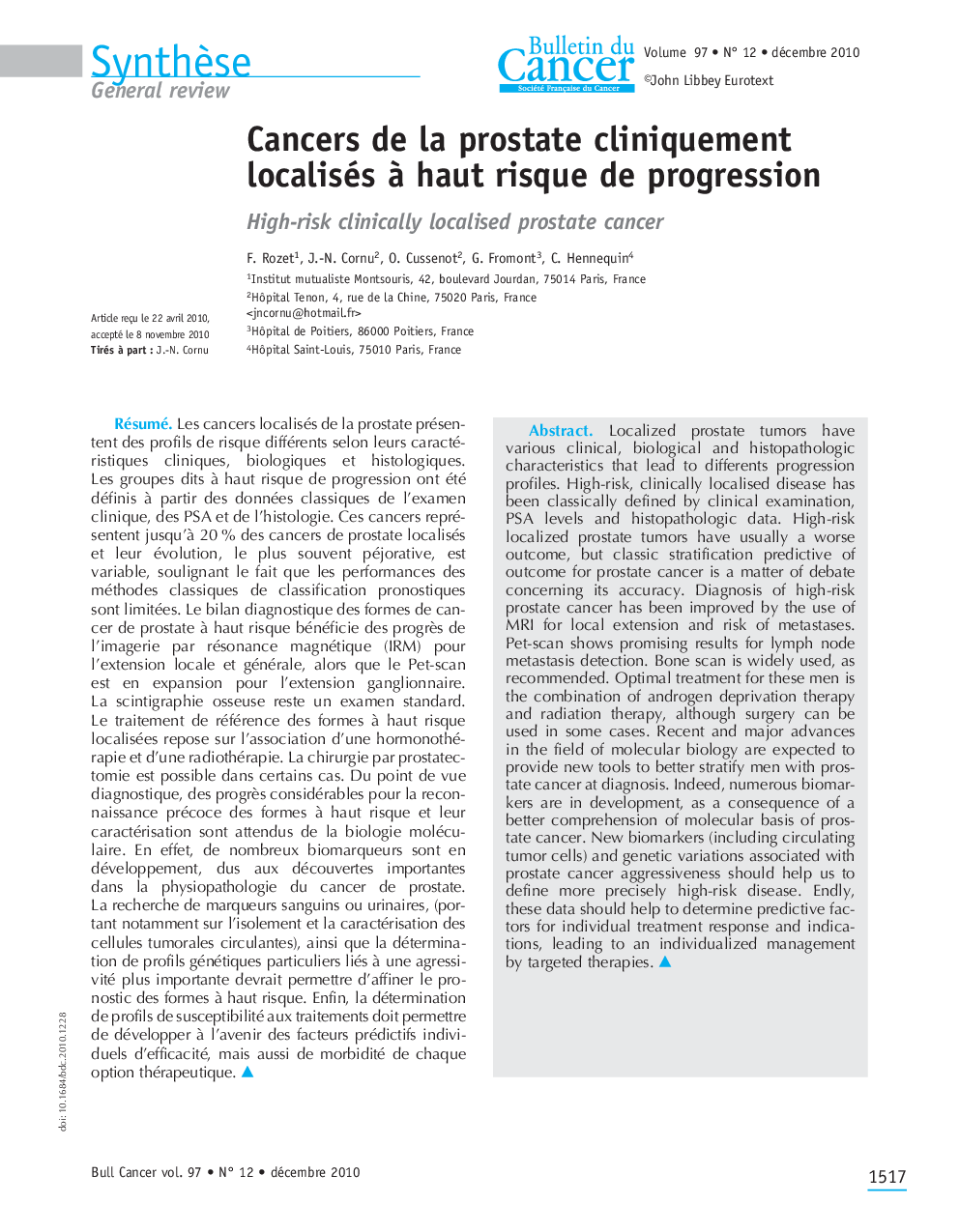 Cancers de la prostate cliniquement localisés Ã  haut risque de progression