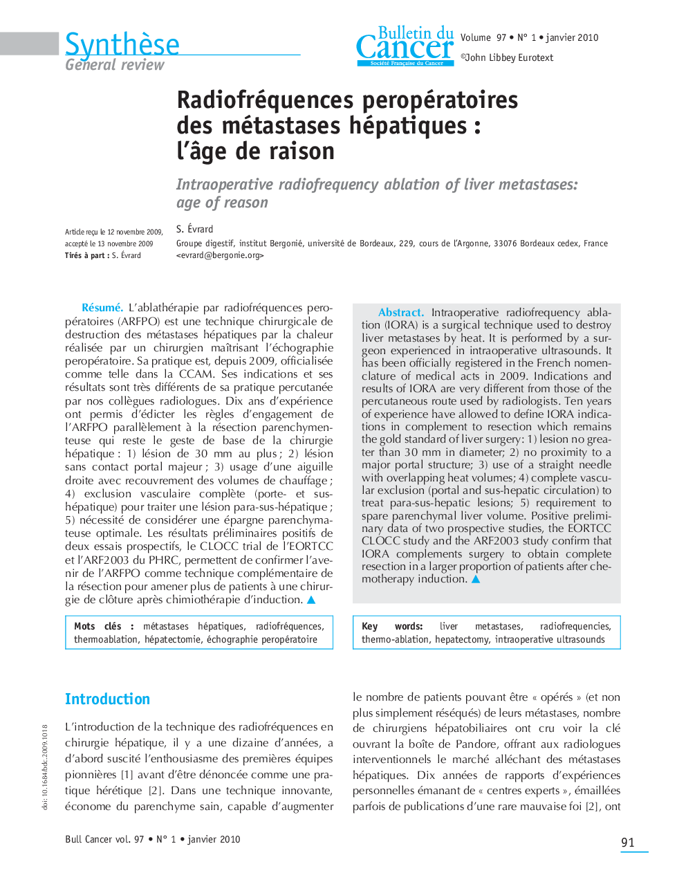 Radiofréquences peropératoires des métastases hépatiques : l'Ã¢ge de raison