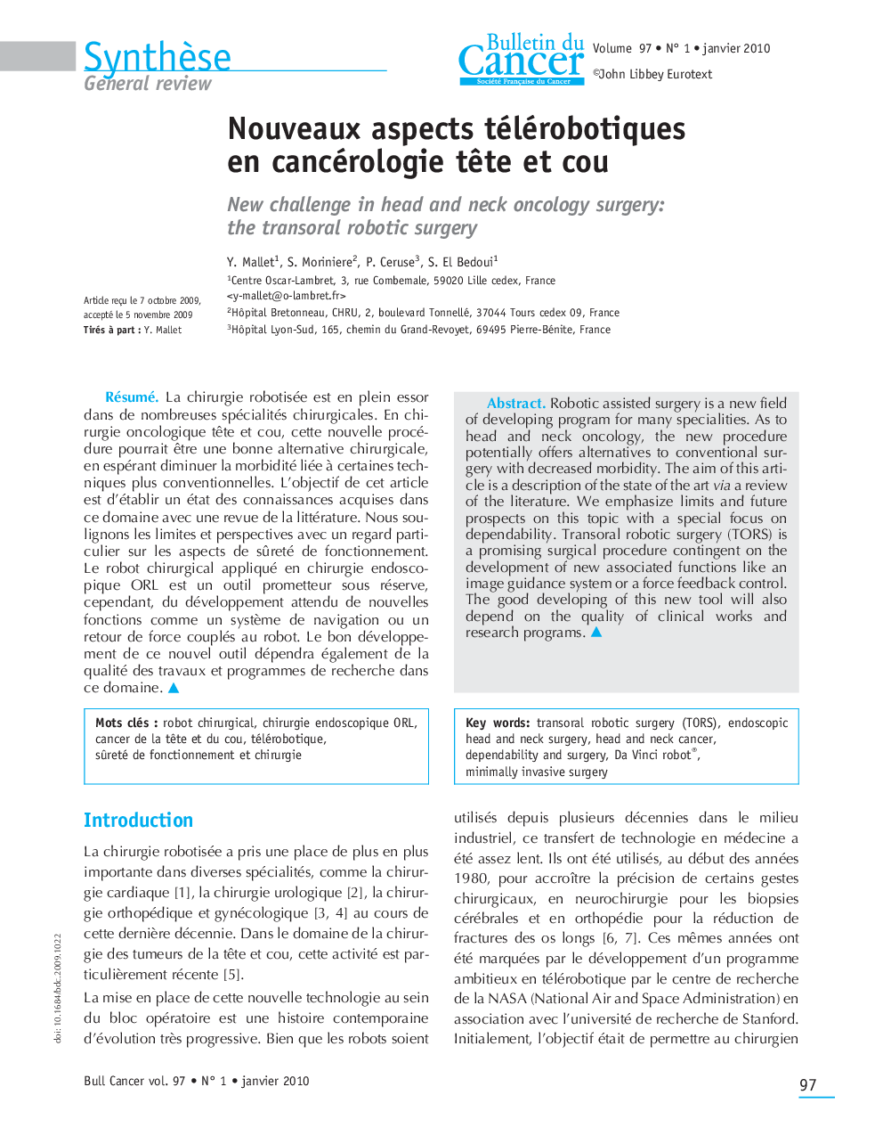 Nouveaux aspects télérobotiques en cancérologie tÃªte et cou