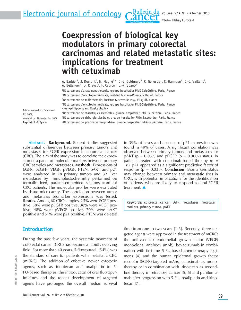 Coexpression of biological key modulators in primary colorectal carcinomas and related metastatic sites: implications for treatment with cetuximab