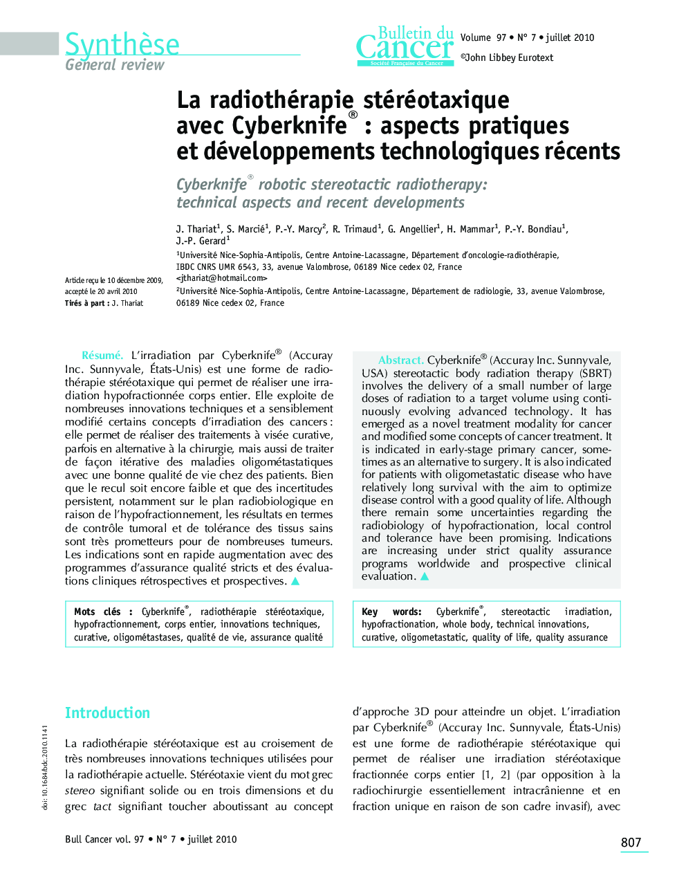 La radiothérapie stéréotaxique avec Cyberknife® : aspects pratiques et développements technologiques récents