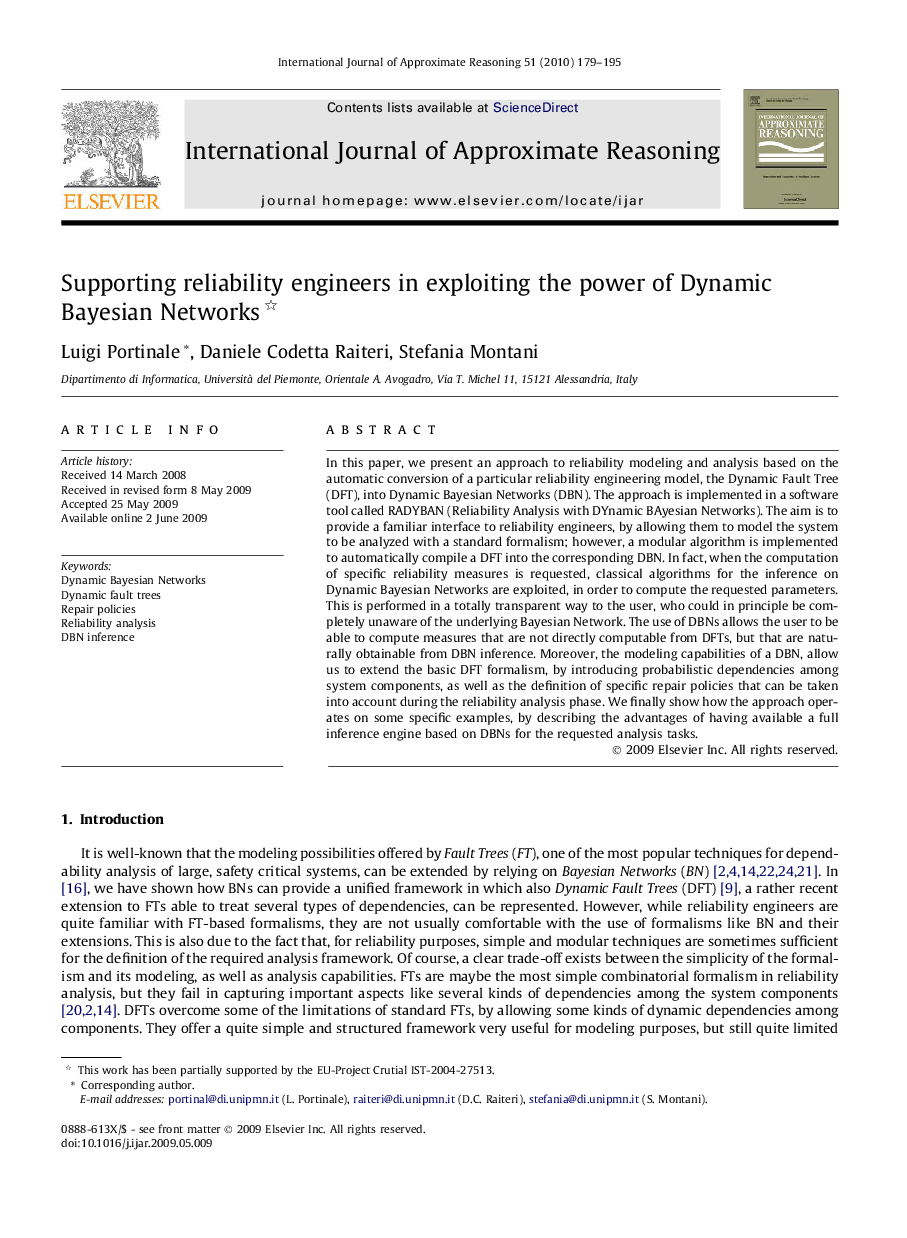 عکس صفحه اول مقاله: Supporting reliability engineers in exploiting the power of Dynamic Bayesian Networks Supporting reliability engineers in exploiting the power of Dynamic Bayesian Networks