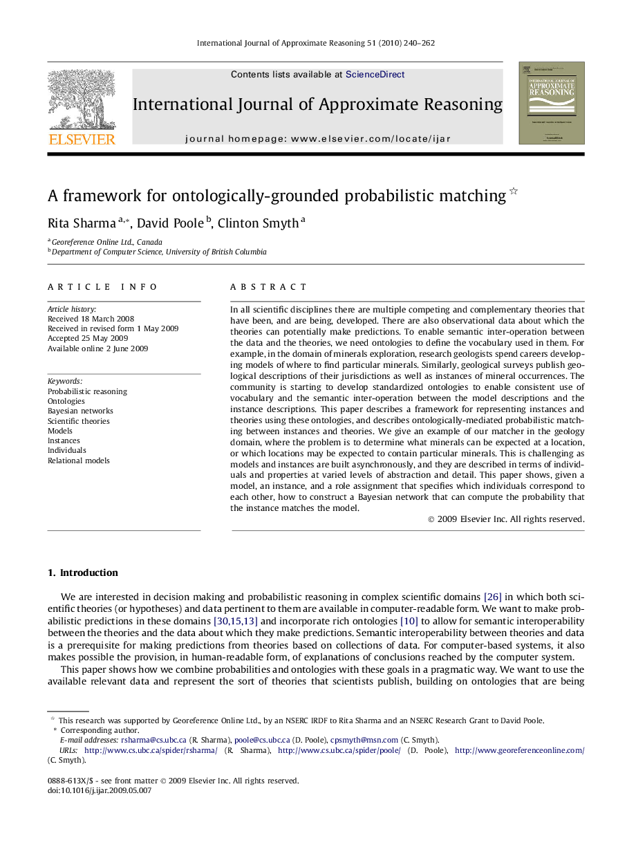 A framework for ontologically-grounded probabilistic matching 