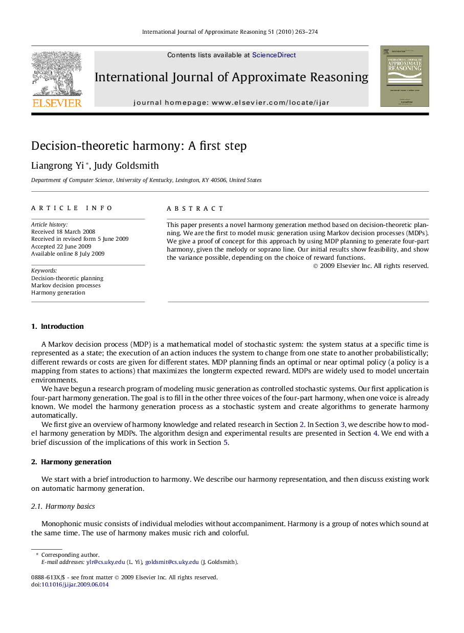 Decision-theoretic harmony: A first step