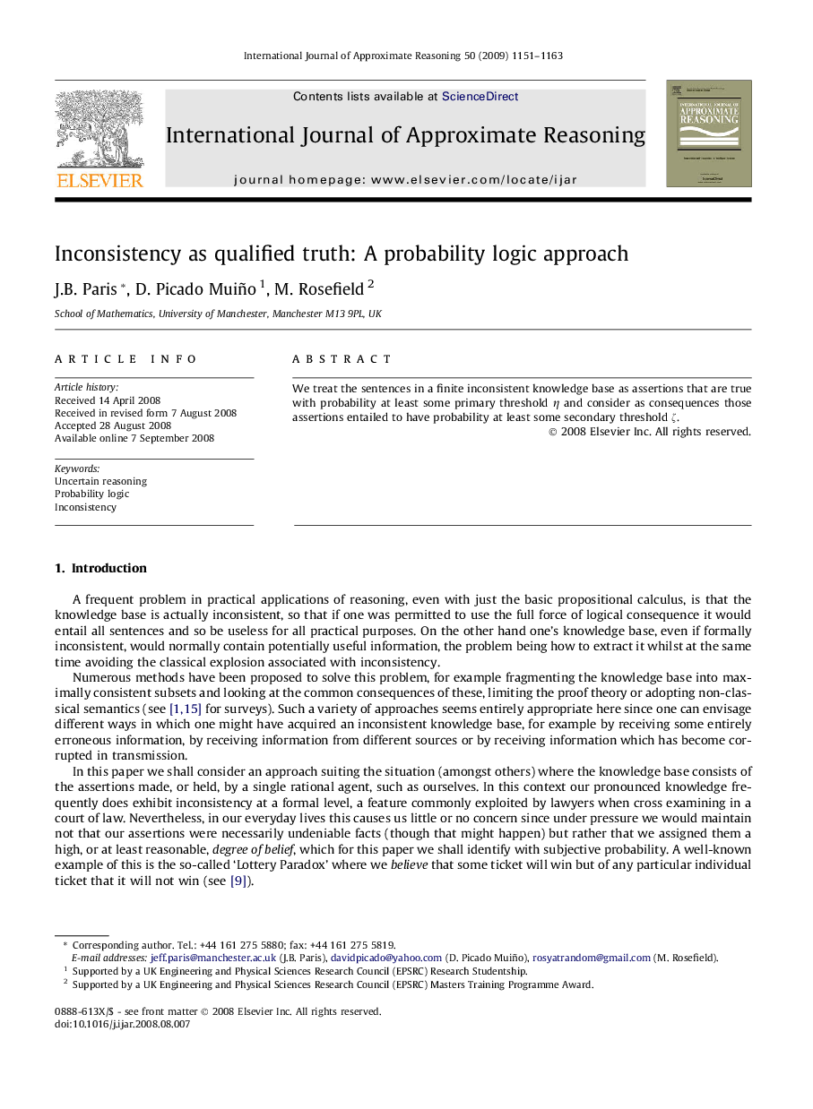 Inconsistency as qualified truth: A probability logic approach