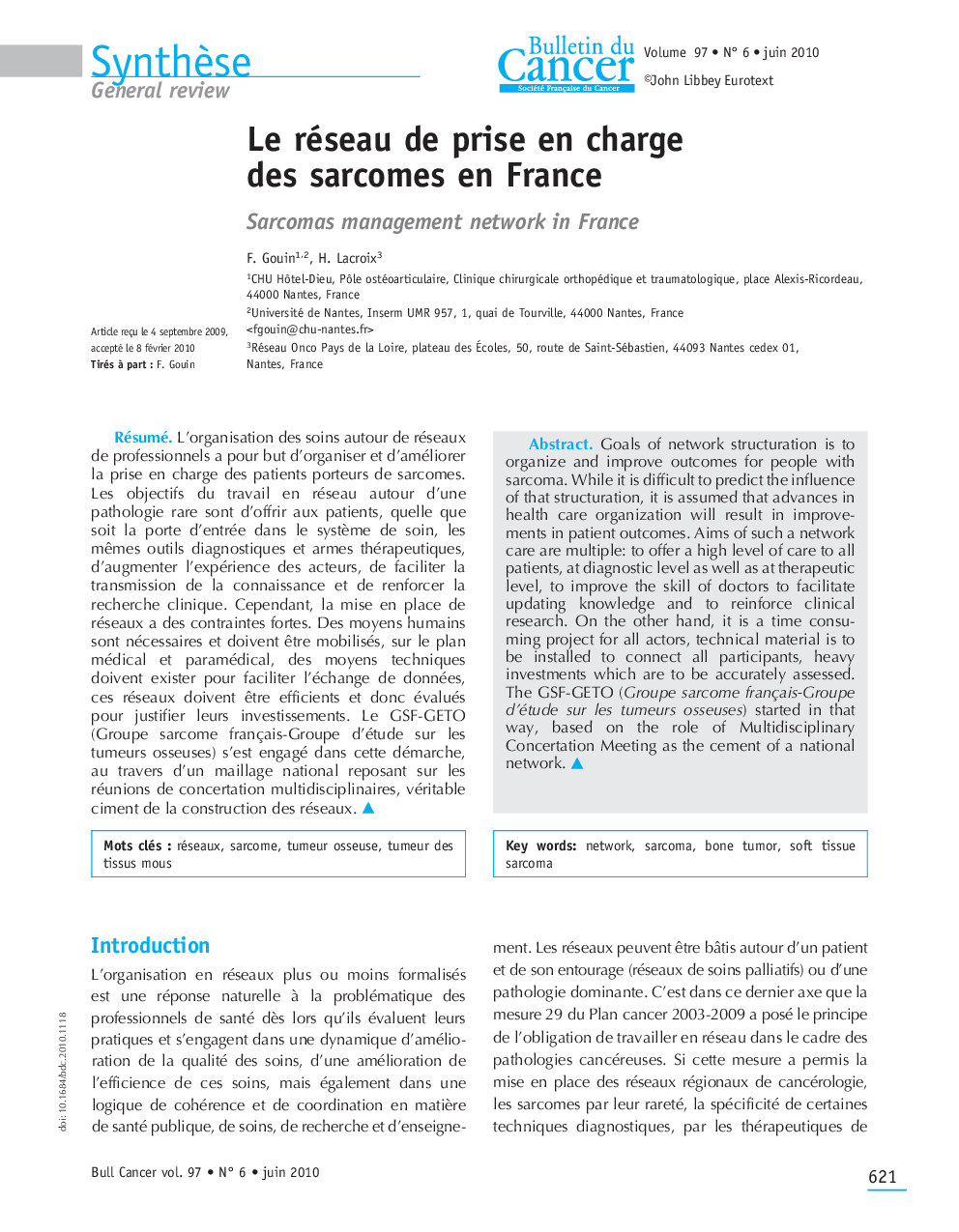 Le réseau de prise en charge des sarcomes en France