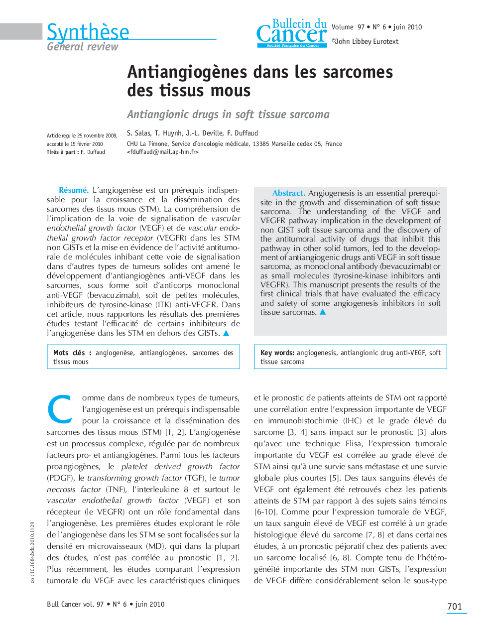 AntiangiogÃ¨nes dans les sarcomes des tissus mous