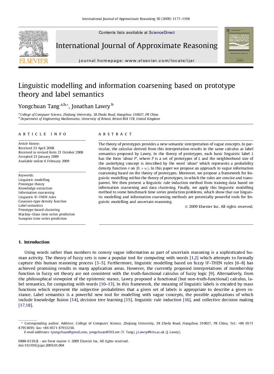 Linguistic modelling and information coarsening based on prototype theory and label semantics