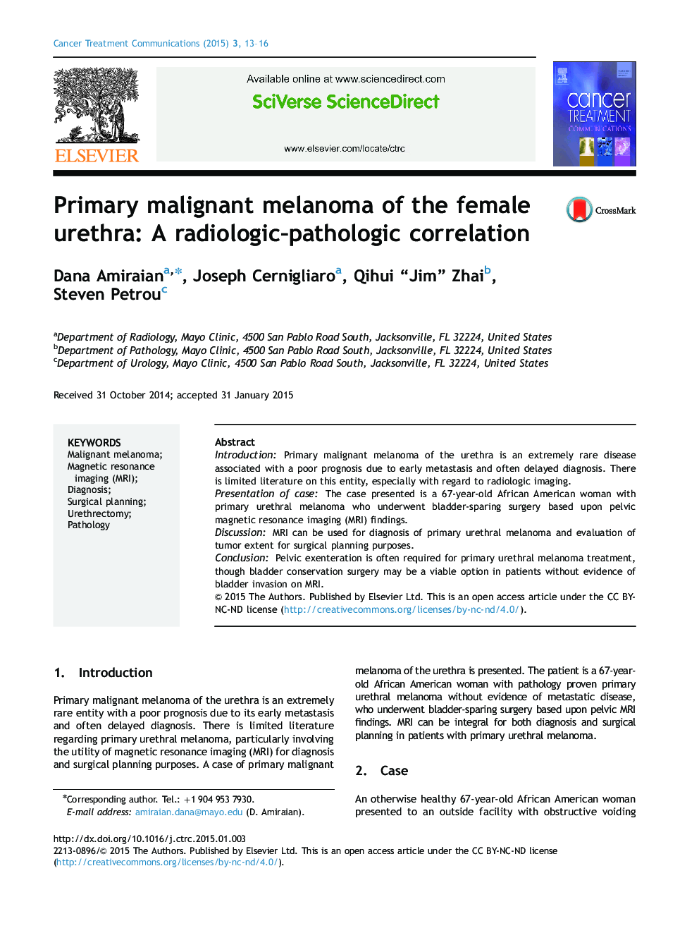 Primary malignant melanoma of the female urethra: A radiologic–pathologic correlation