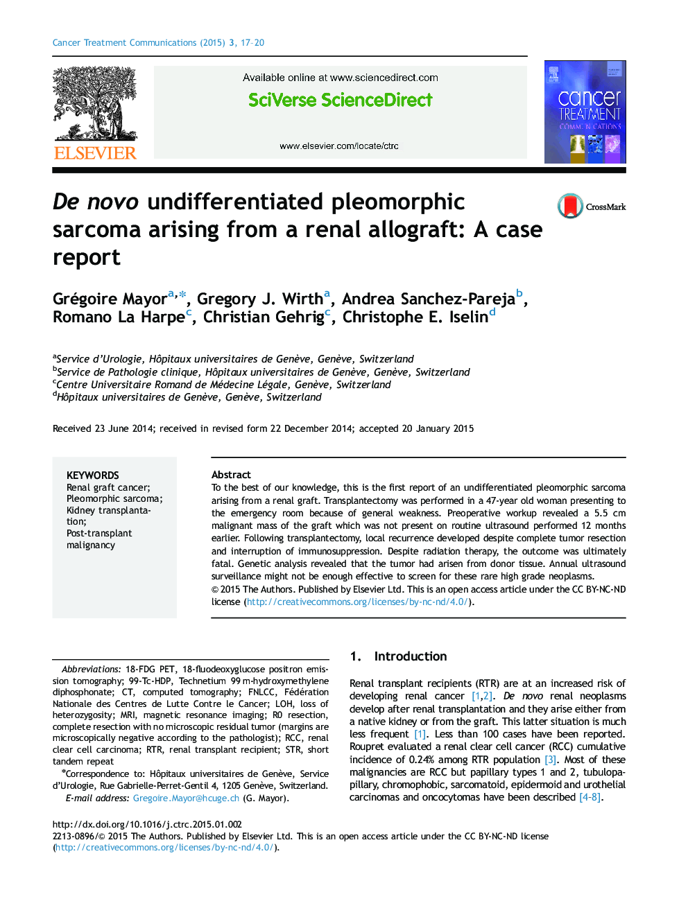De novo undifferentiated pleomorphic sarcoma arising from a renal allograft: A case report
