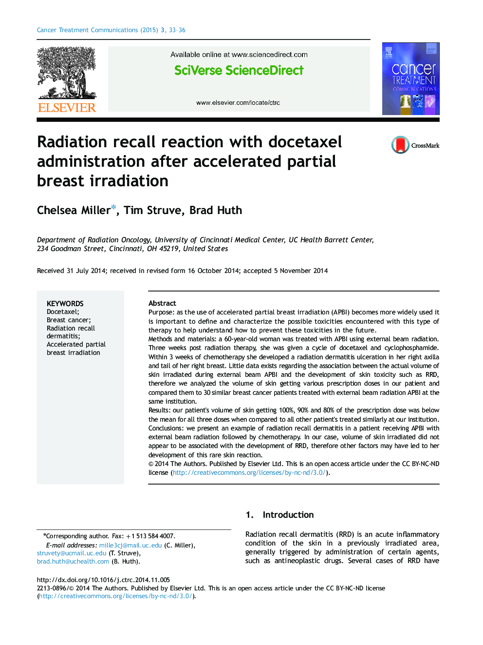 Radiation recall reaction with docetaxel administration after accelerated partial breast irradiation