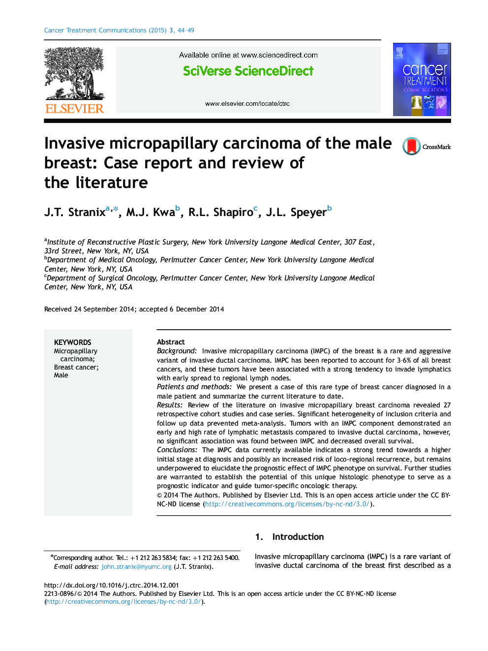 Invasive micropapillary carcinoma of the male breast: Case report and review of the literature