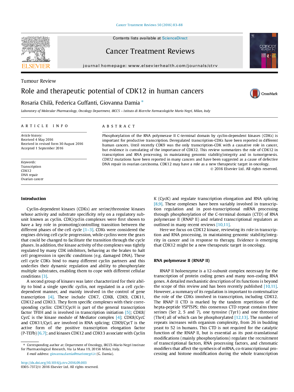 Role and therapeutic potential of CDK12 in human cancers