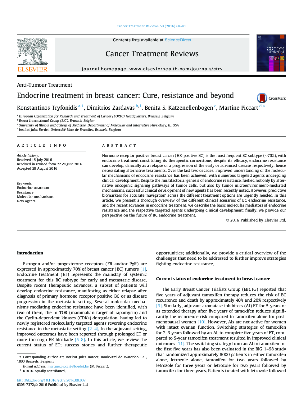 Endocrine treatment in breast cancer: Cure, resistance and beyond