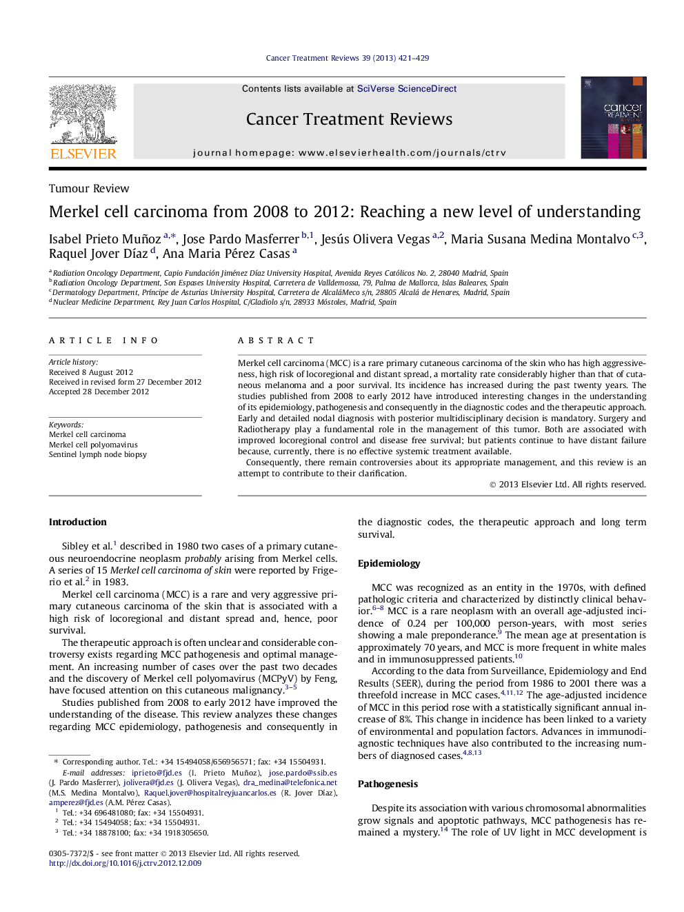 Merkel cell carcinoma from 2008 to 2012: Reaching a new level of understanding