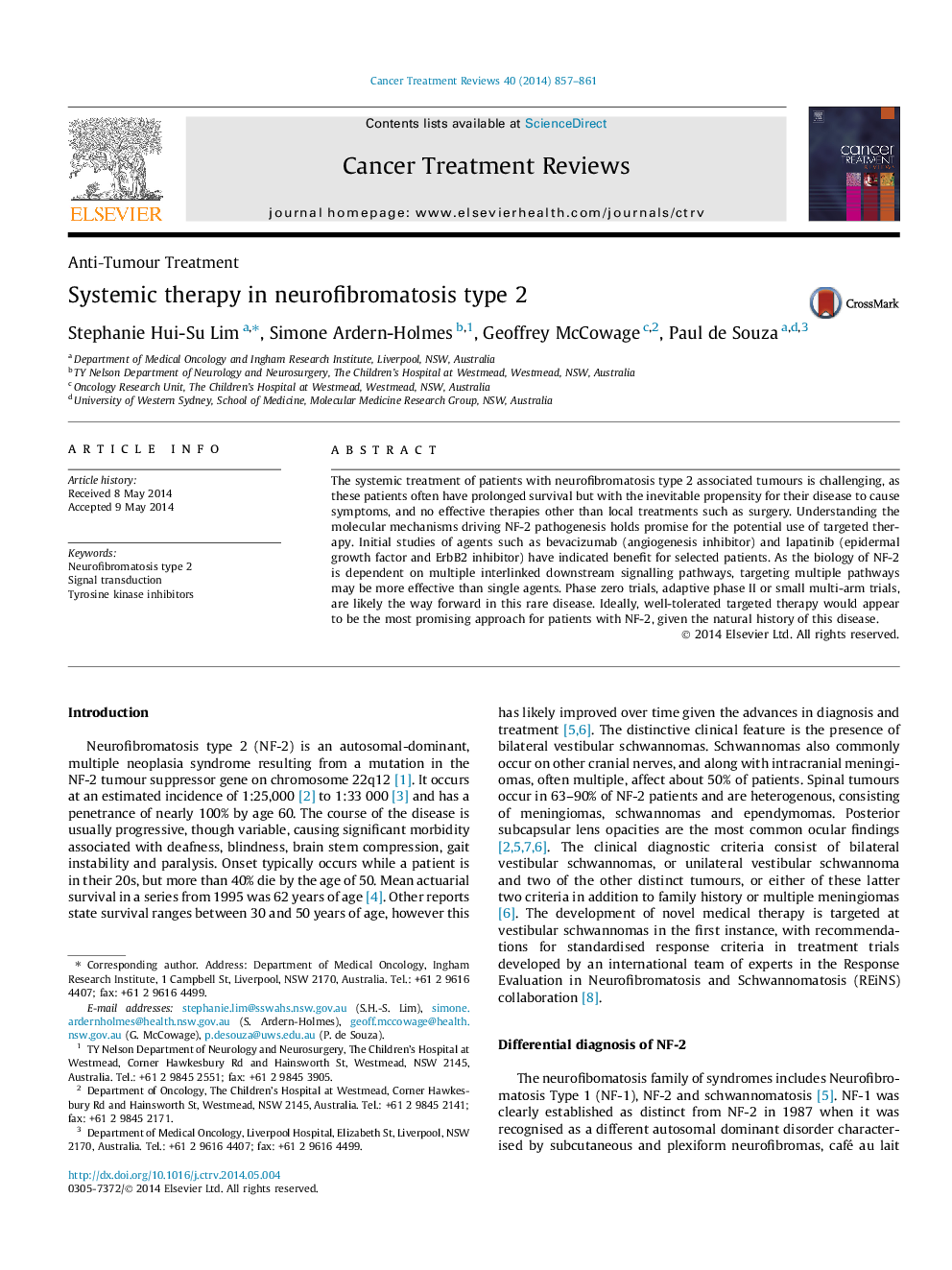 Systemic therapy in neurofibromatosis type 2