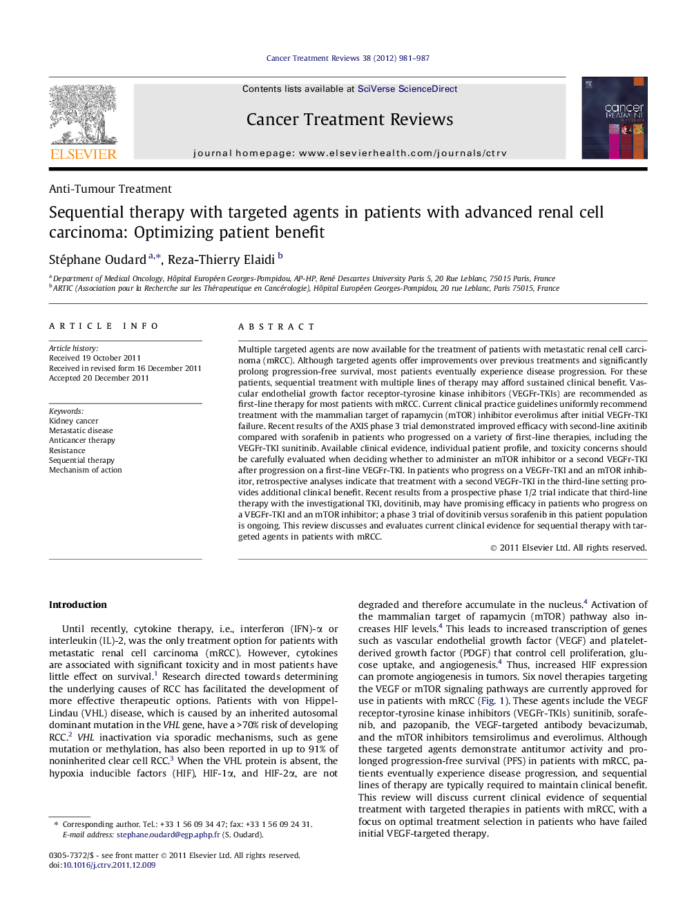 Sequential therapy with targeted agents in patients with advanced renal cell carcinoma: Optimizing patient benefit