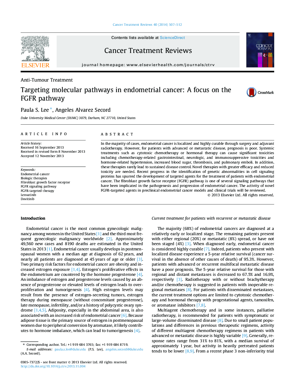 Targeting molecular pathways in endometrial cancer: A focus on the FGFR pathway