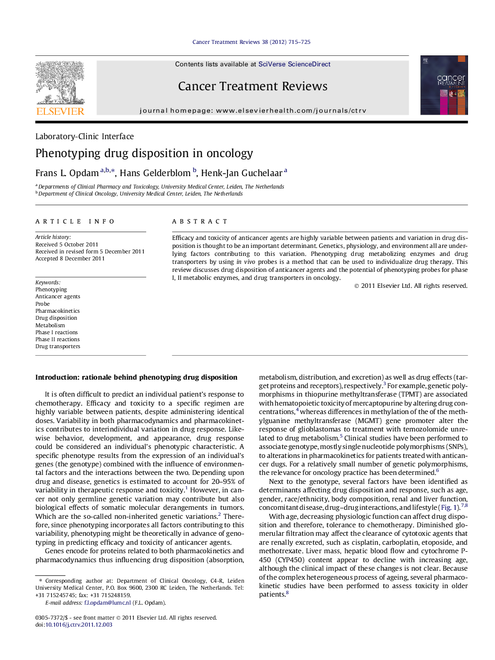 Phenotyping drug disposition in oncology