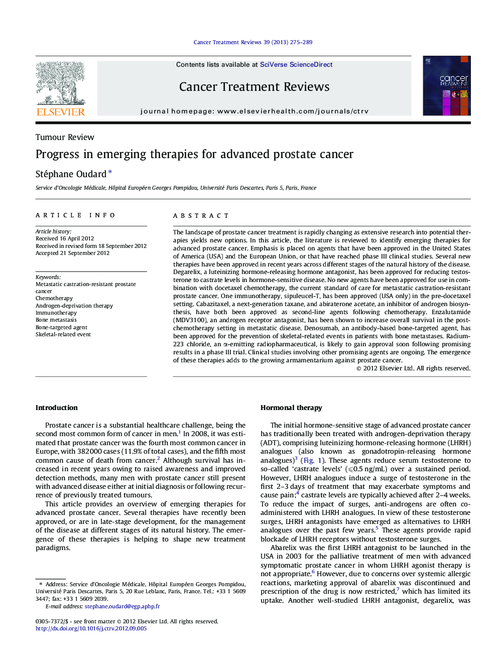 Progress in emerging therapies for advanced prostate cancer