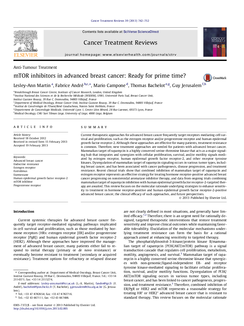 mTOR inhibitors in advanced breast cancer: Ready for prime time?