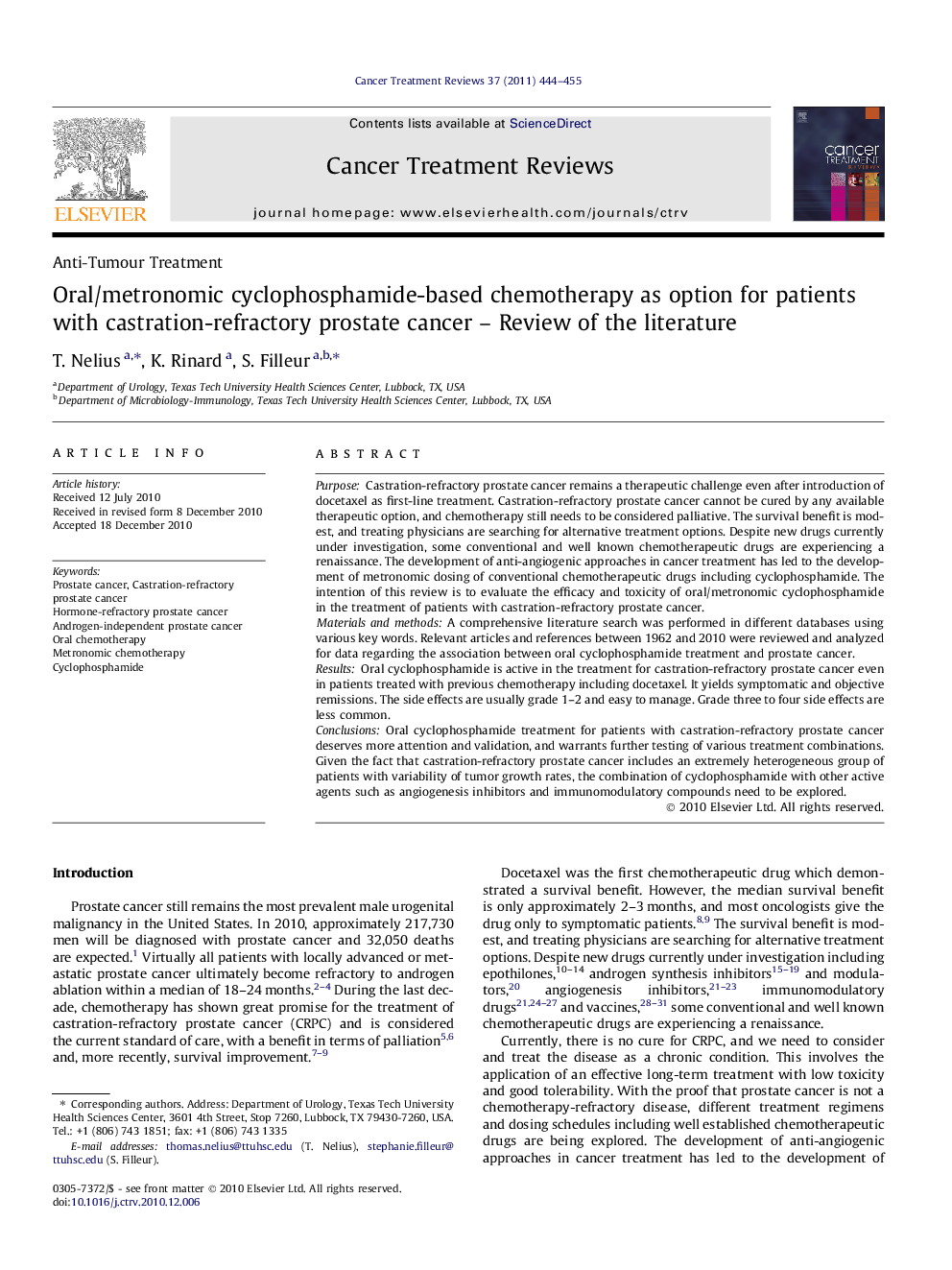 Oral/metronomic cyclophosphamide-based chemotherapy as option for patients with castration-refractory prostate cancer – Review of the literature