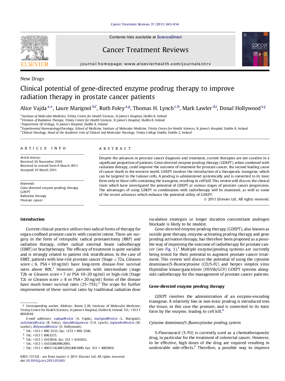 Clinical potential of gene-directed enzyme prodrug therapy to improve radiation therapy in prostate cancer patients