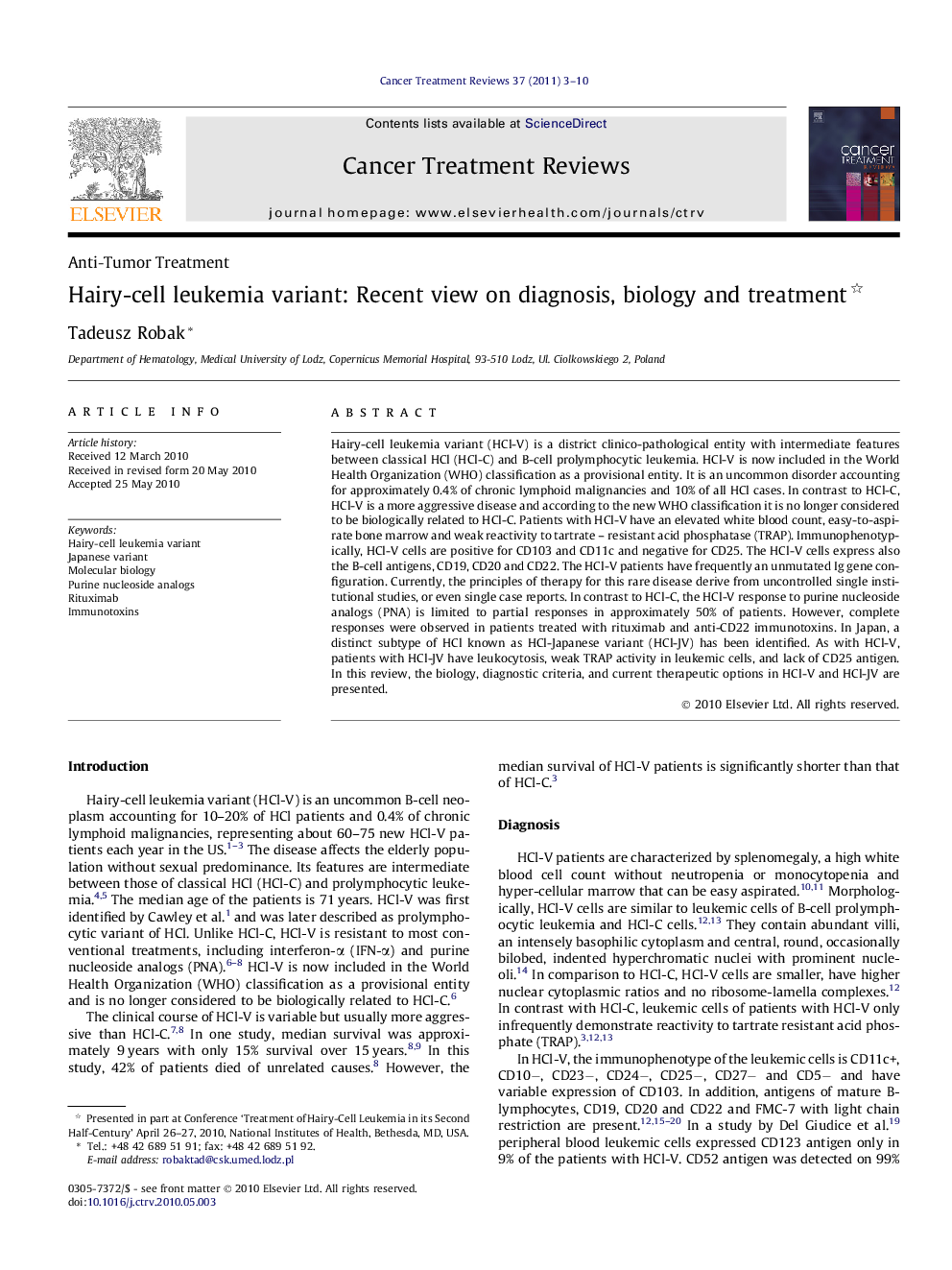 Hairy-cell leukemia variant: Recent view on diagnosis, biology and treatment 