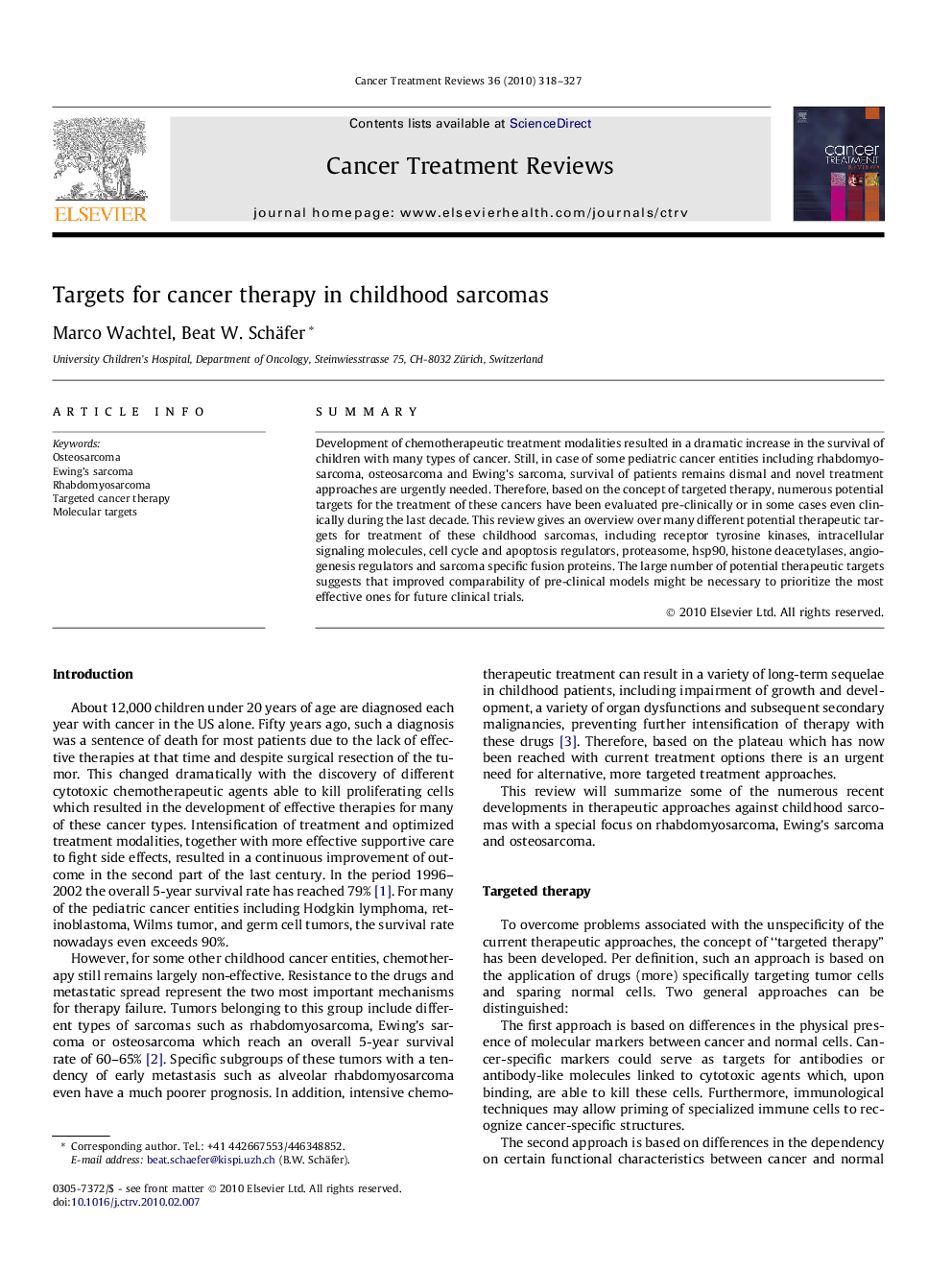 Targets for cancer therapy in childhood sarcomas