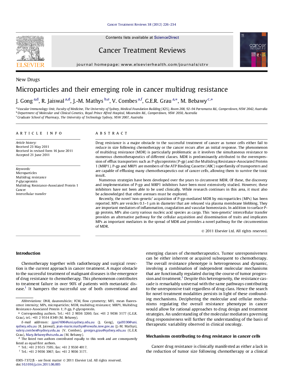 Microparticles and their emerging role in cancer multidrug resistance