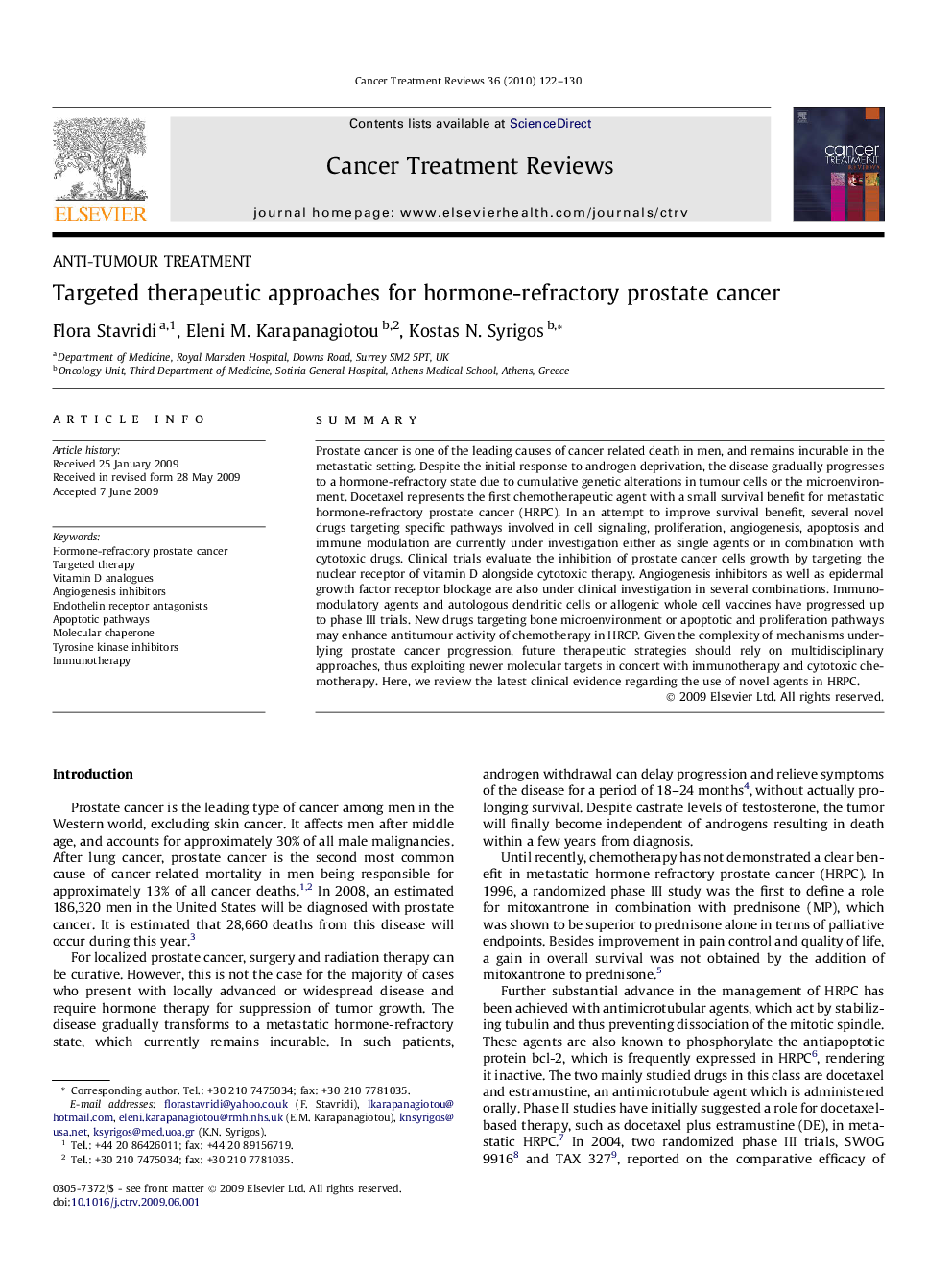 Targeted therapeutic approaches for hormone-refractory prostate cancer