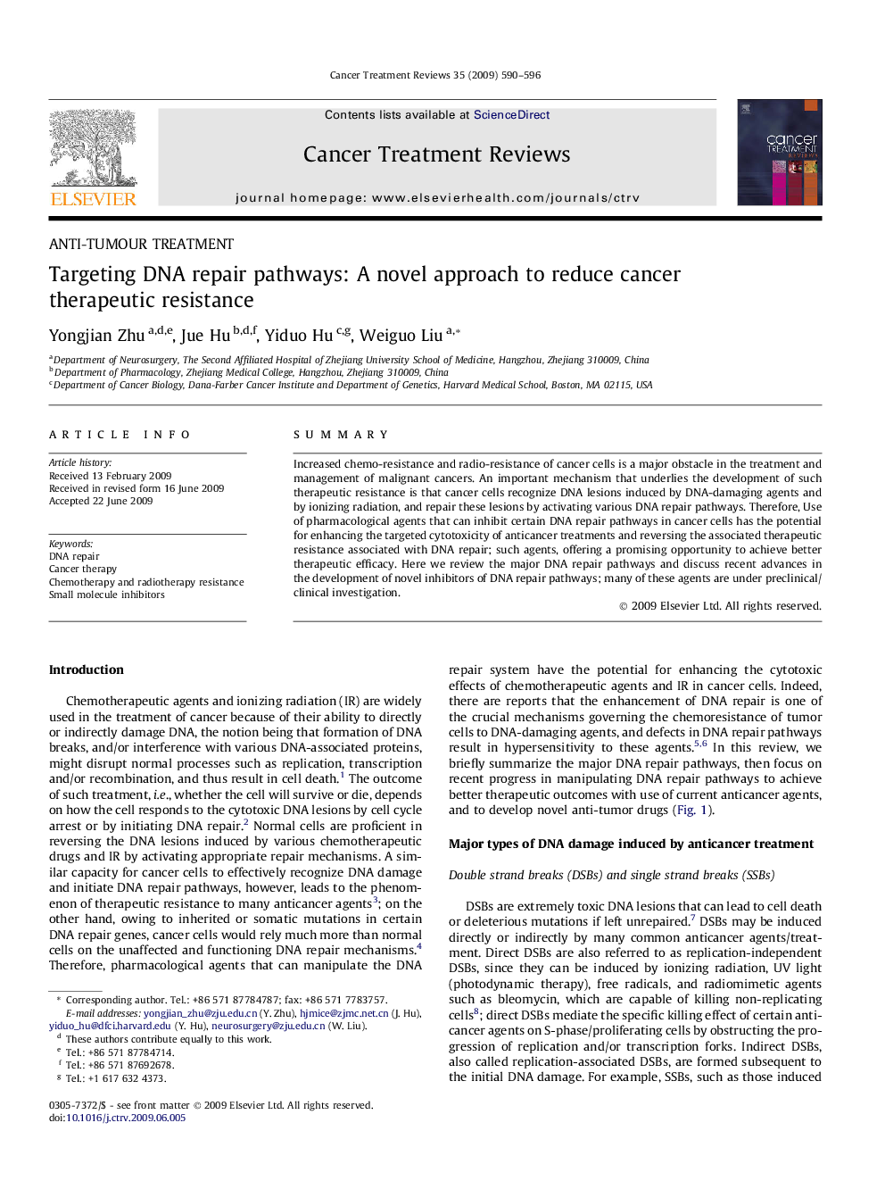 Targeting DNA repair pathways: A novel approach to reduce cancer therapeutic resistance