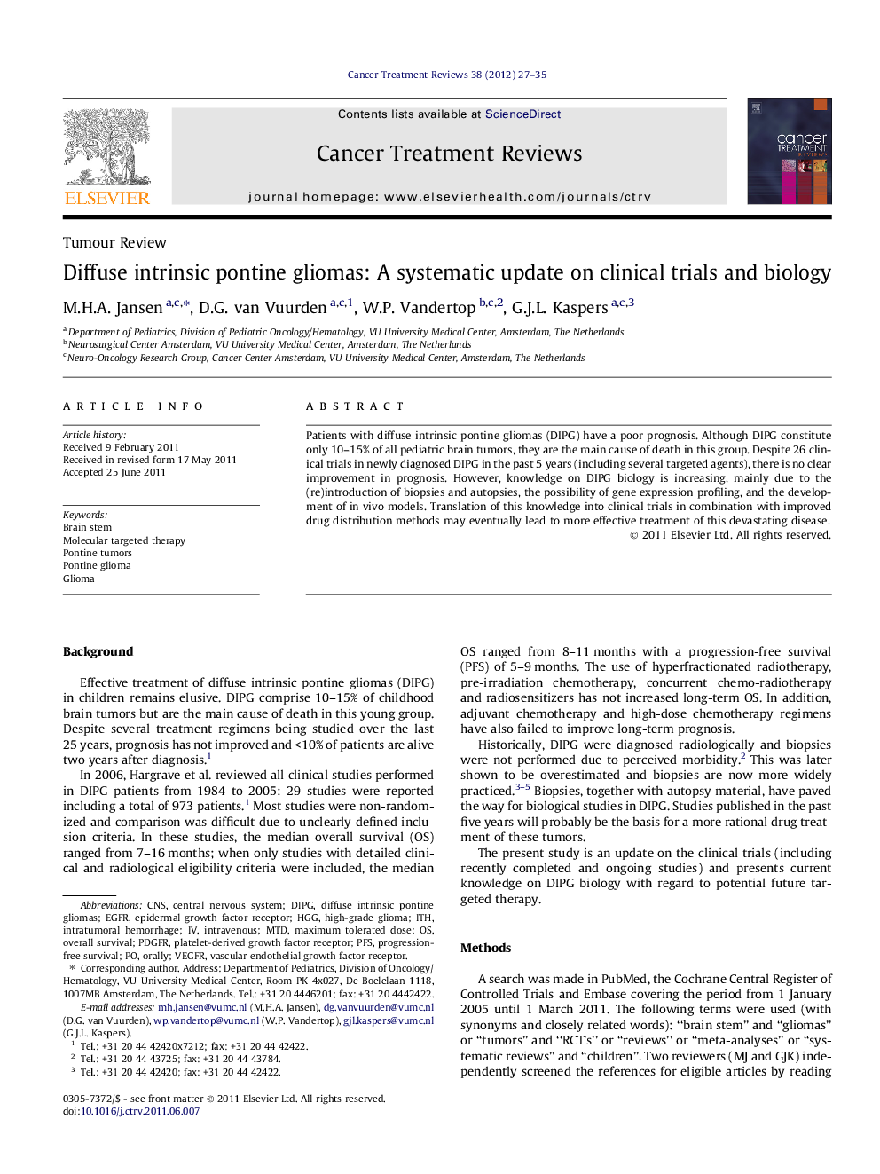 Diffuse intrinsic pontine gliomas: A systematic update on clinical trials and biology