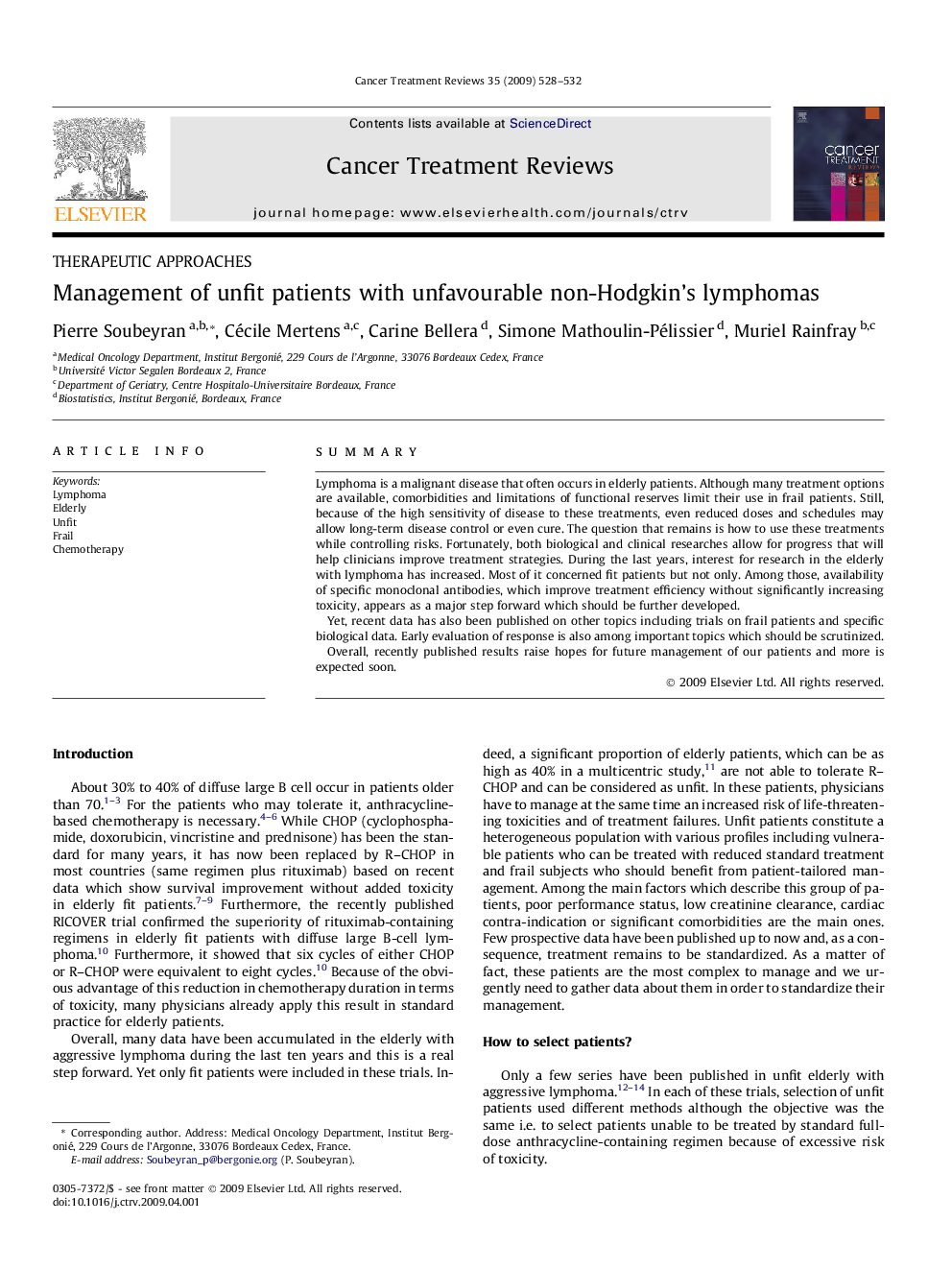 Management of unfit patients with unfavourable non-Hodgkin’s lymphomas