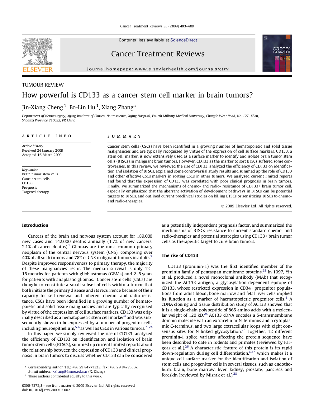 How powerful is CD133 as a cancer stem cell marker in brain tumors?