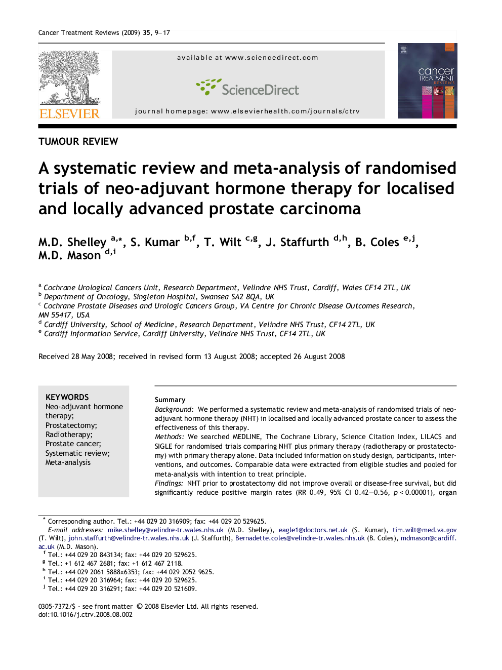 A systematic review and meta-analysis of randomised trials of neo-adjuvant hormone therapy for localised and locally advanced prostate carcinoma