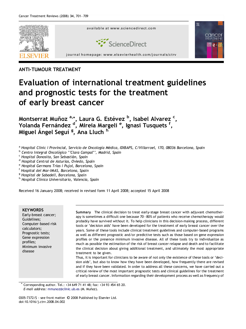 Evaluation of international treatment guidelines and prognostic tests for the treatment of early breast cancer