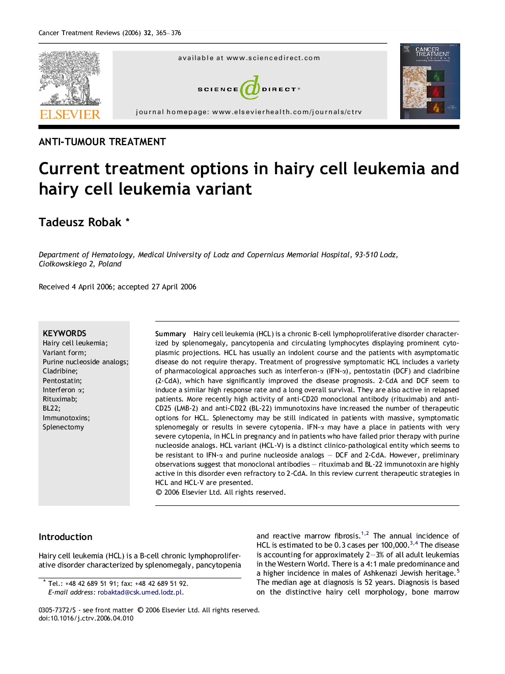 Current treatment options in hairy cell leukemia and hairy cell leukemia variant