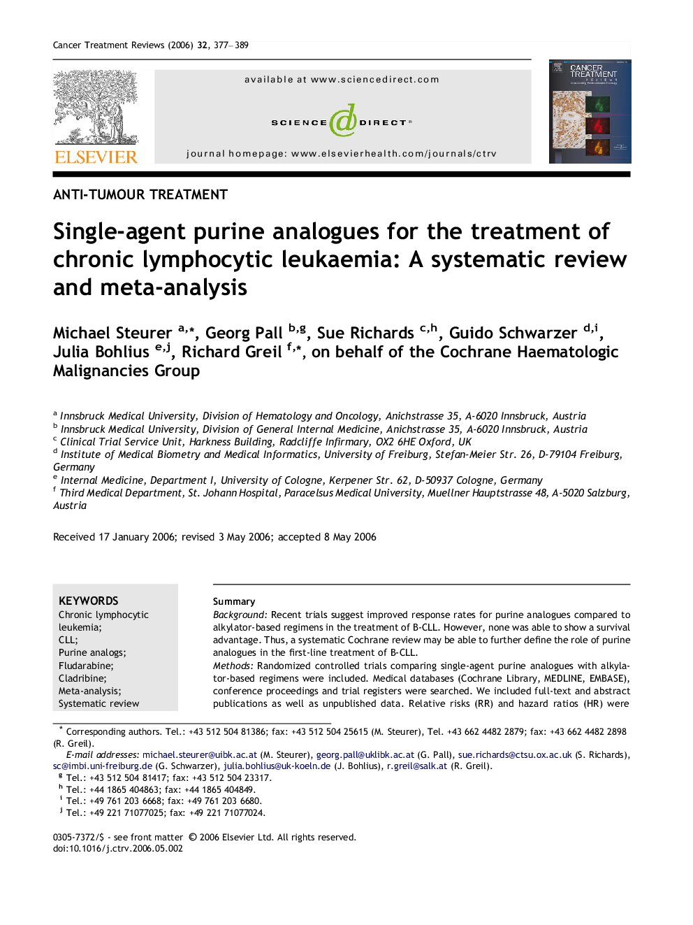 Single-agent purine analogues for the treatment of chronic lymphocytic leukaemia: A systematic review and meta-analysis