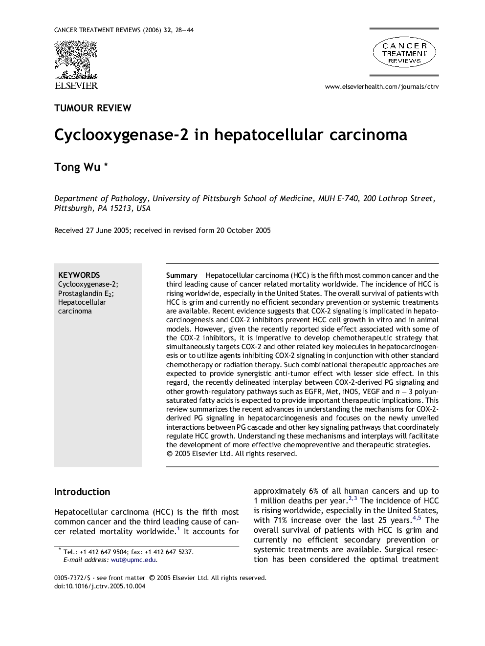 Cyclooxygenase-2 in hepatocellular carcinoma