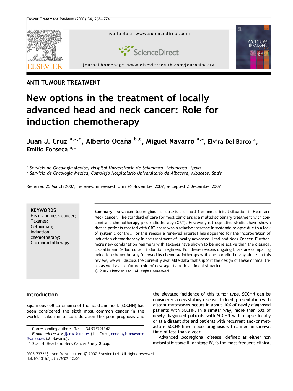 New options in the treatment of locally advanced head and neck cancer: Role for induction chemotherapy