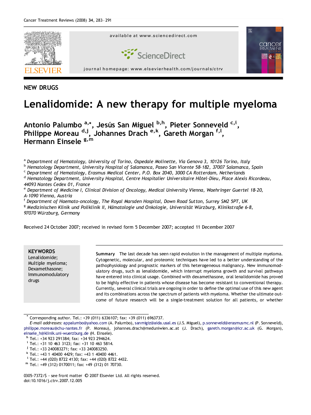 Lenalidomide: A new therapy for multiple myeloma