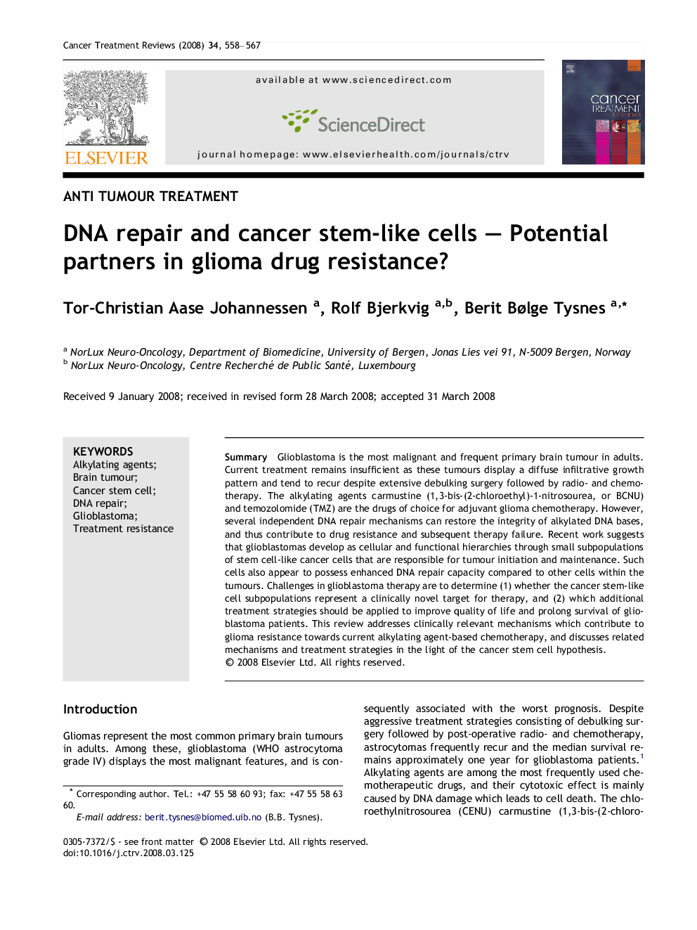 DNA repair and cancer stem-like cells – Potential partners in glioma drug resistance?