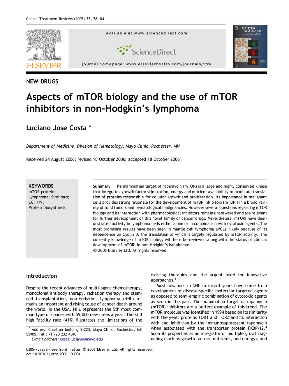 Aspects of mTOR biology and the use of mTOR inhibitors in non-Hodgkin’s lymphoma