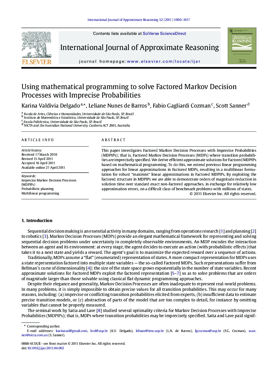 Using mathematical programming to solve Factored Markov Decision Processes with Imprecise Probabilities