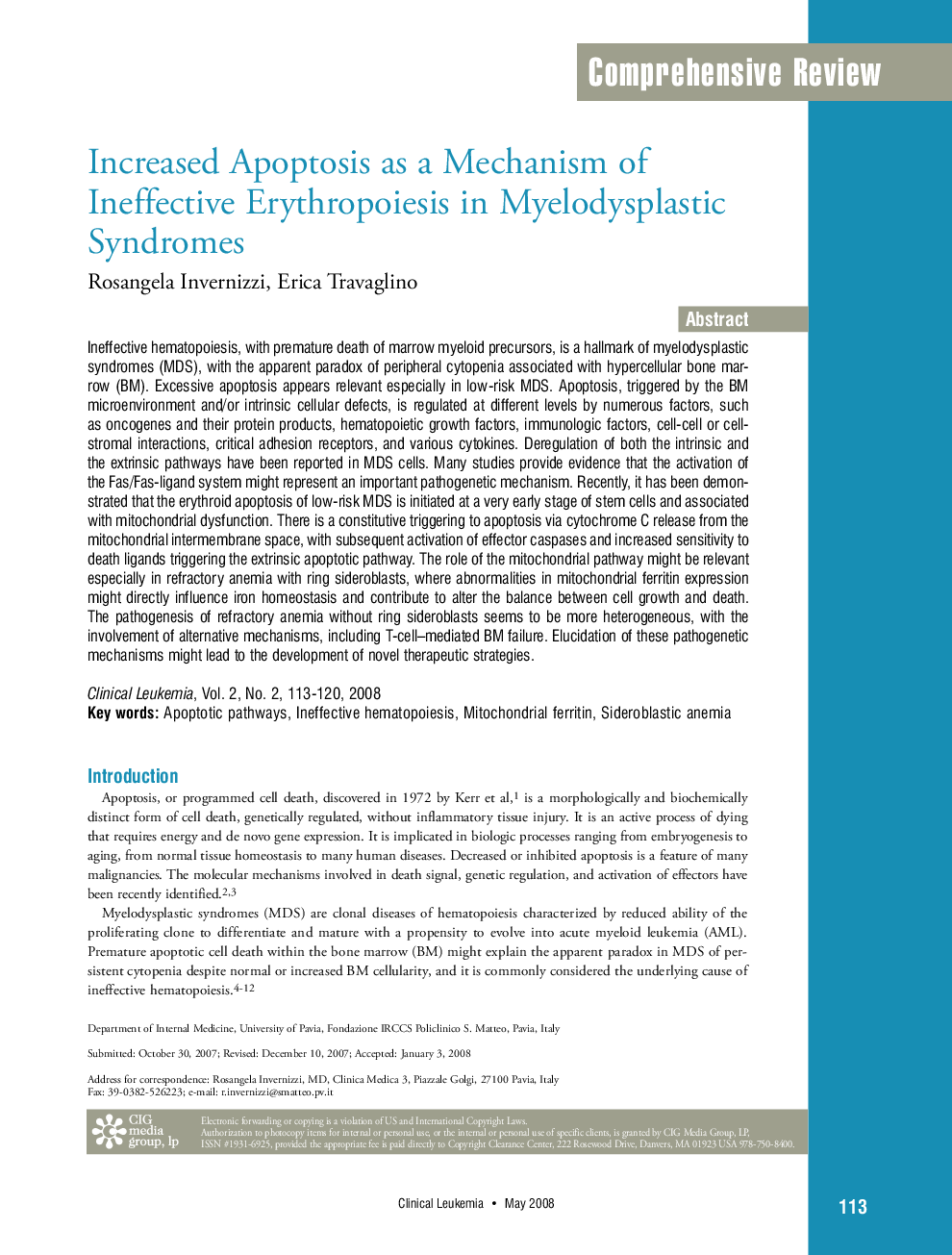 Increased Apoptosis as a Mechanism of Ineffective Erythropoiesis in Myelodysplastic Syndromes