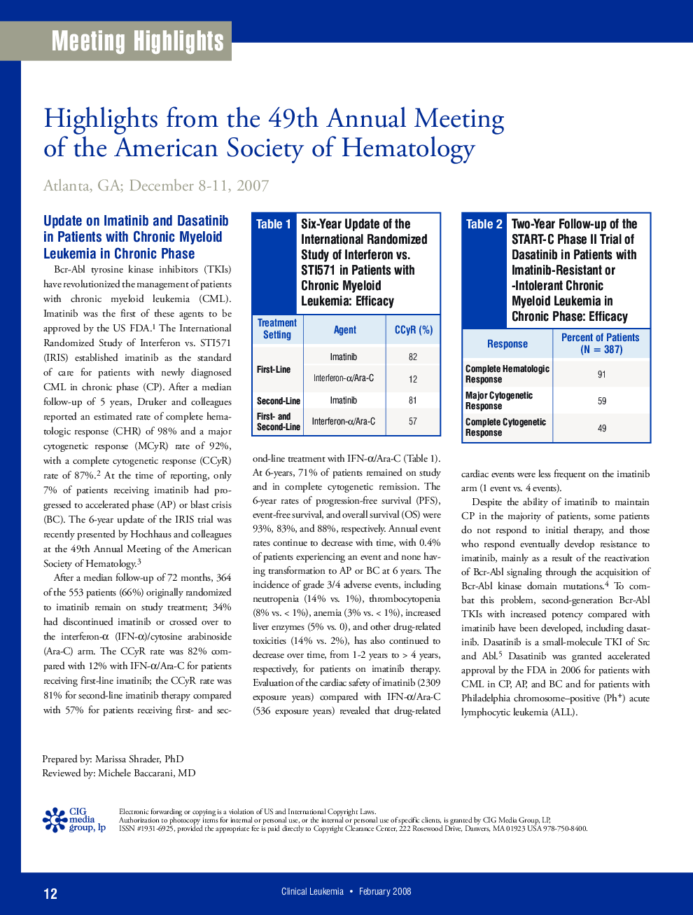 Highlights from the 49th Annual Meeting of the American Society of Hematology: Atlanta, GA; December 8-11, 2007