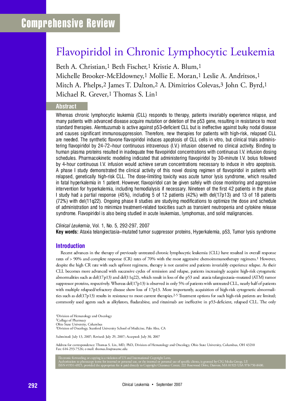 Flavopiridol in Chronic Lymphocytic Leukemia